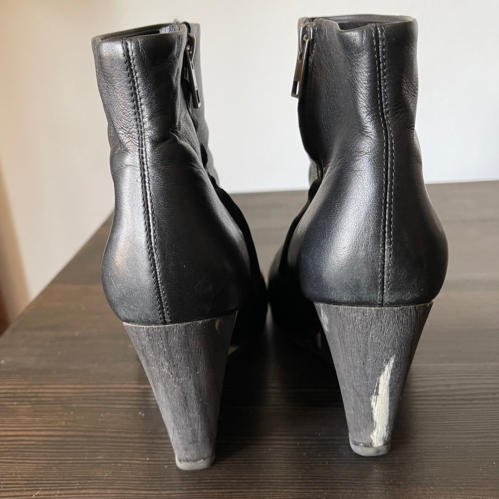 Allsaints Black Leather Peep Toe Wood Wedge Heel Boot/Booties All Saints - Picture 5 of 10